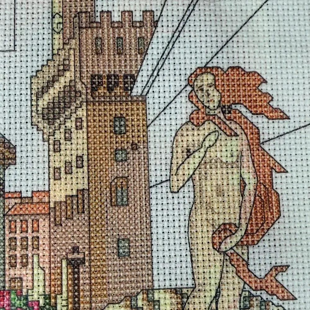 Vintage Firenze Italy Cross Stitch Kit Printed Aida Cloth Florence Embroidery